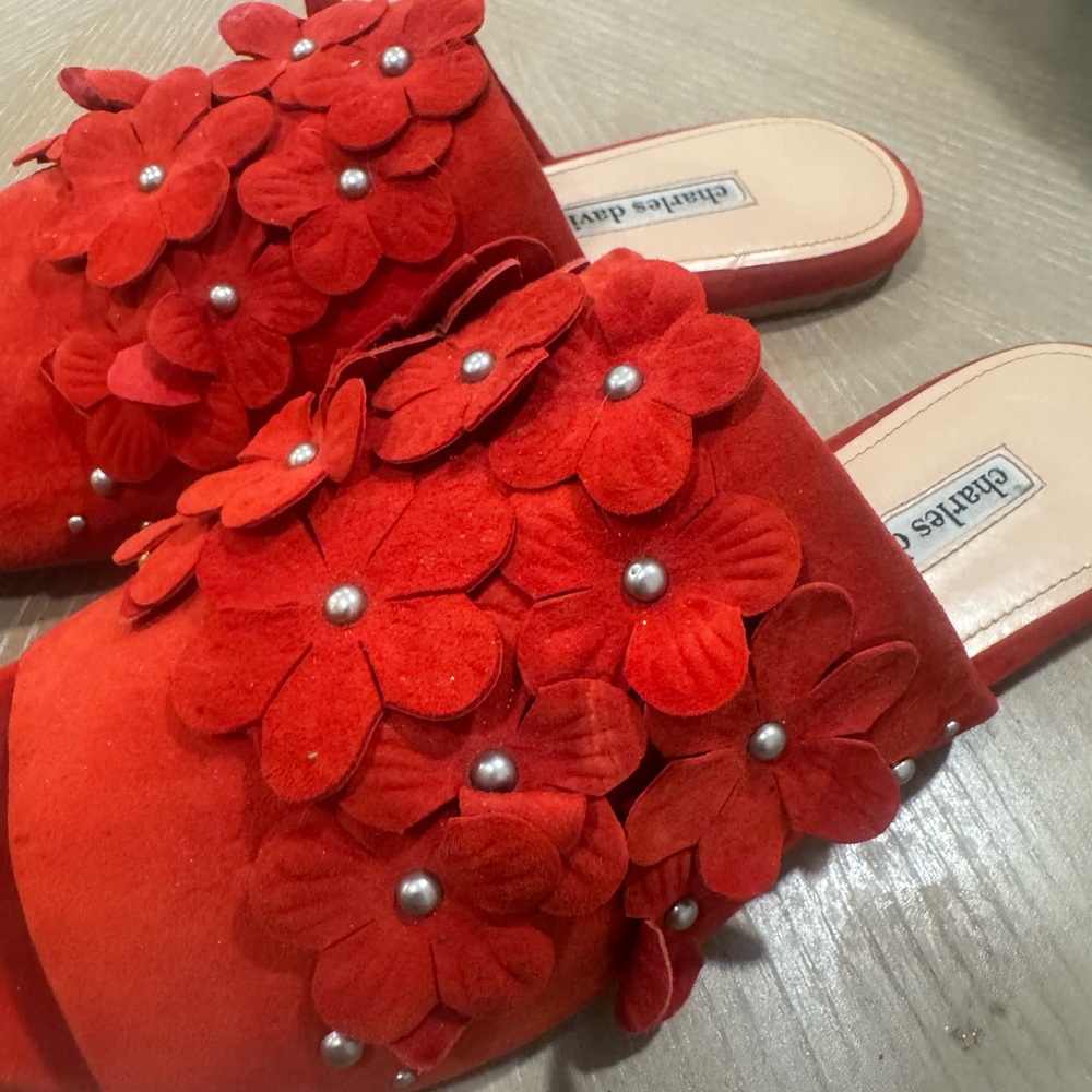 Charles David Red Floral Mules - Picture 2 of 3